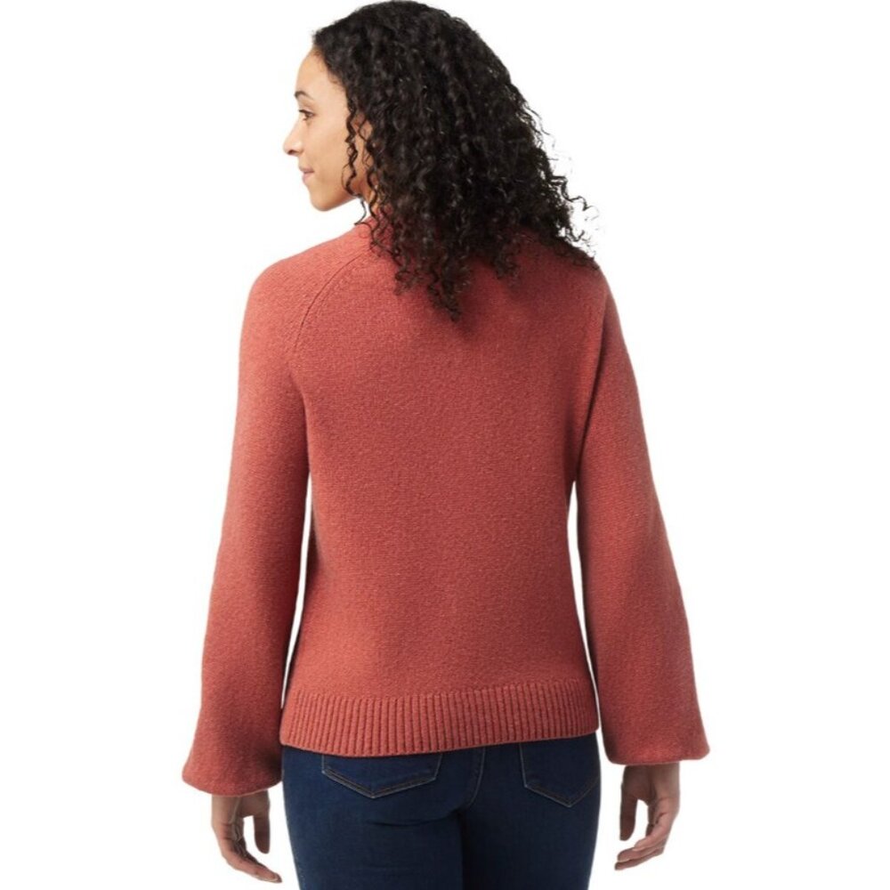 Smartwool Cozy Lodge Bell Sleeve Sweater Ribbed Mock Neck Dusty Cedar Heather L - Picture 2 of 7